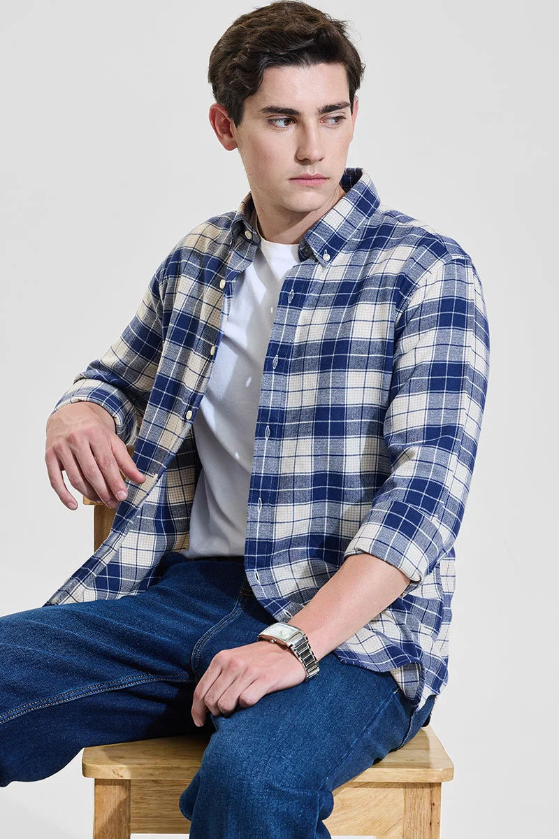 سنيتش Dark Blue Checks Regular Fit Shirt